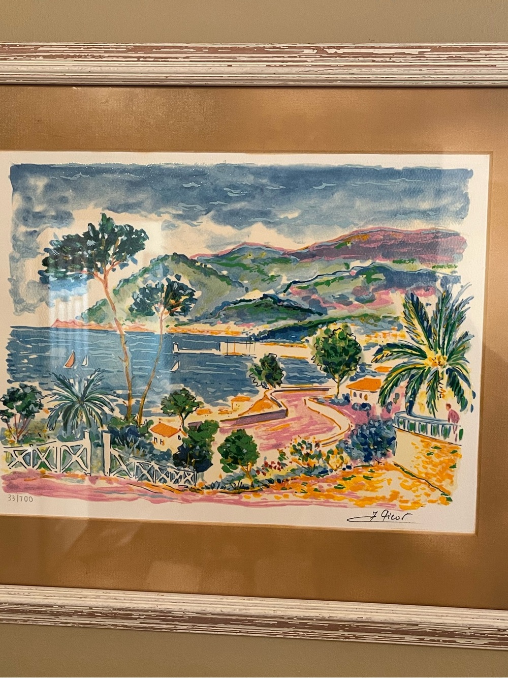 Framed Jean-Claude Picot Signed Lithograph - Mediterranean Coastal Landscape